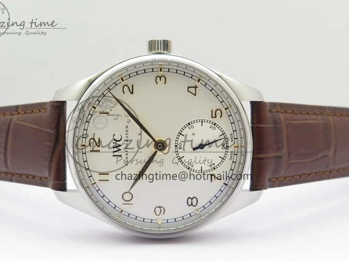 MIROTIME 0408 Original Portuguese IW358304 ZF 1:1 Best Edition SS White Dial RG Markers on Leather Strap A 7077